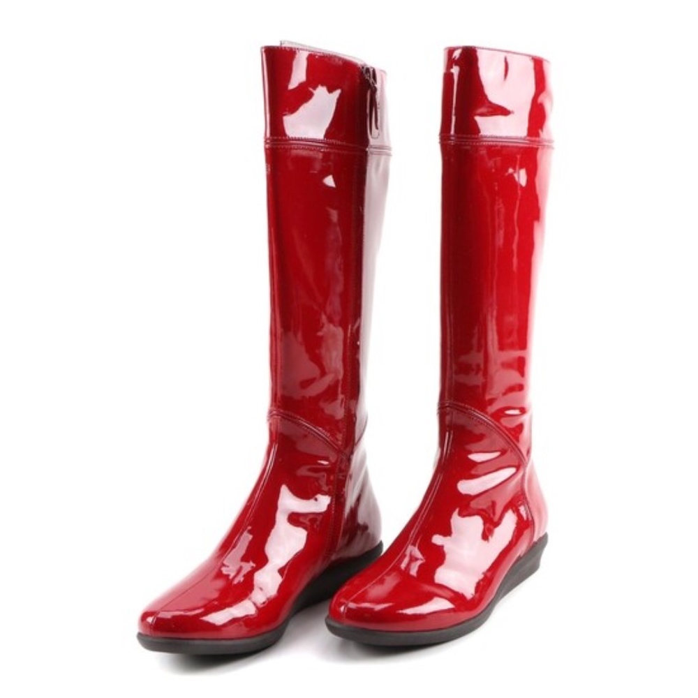 Cole Haan Nike Air Waterproof Red Patent Leather Rain Boots Size 5.5 Spring!